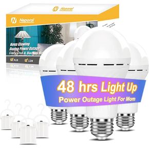 Neporal LITE Emergency Rechargeable Light Bulbs A19, Light Up to 48 hrs, Battery Operated Light Bulb, 5000K E26 LED Bulb, Emergency Lights for Home Power Failure