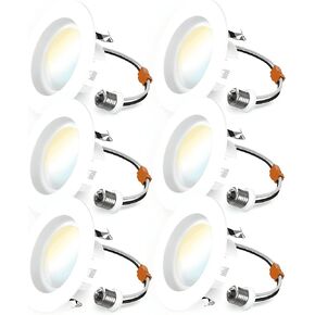 Sunco 6 Pack Retrofit LED Recessed Lighting 4 Inch, Selectable 2700K/3000K/3500K/4000K/5000K, Dimmable Can Lights, Baffle Trim, 11W=60W, 660 LM, Damp Rated