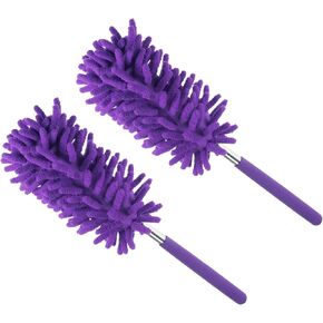 MECCANIXITY Microfiber Duster for Cleaning, 11 to 31 Inch Washable Extendable Brush for Window, Furniture, Ceiling Fan, Purple Pack of 2