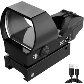Reflex Sight - Multiple Reticle Options Red Dot Sight with Picatinny Rail Mount, Rechargeable Design, Red and Green in one Sight!