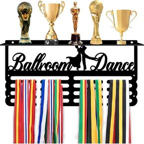 PH PandaHall Ballroom Dance Medal and Trophy Display Rack with Hook Medal Hanger Medal Organizer Frame for Over 60+ Medals Awards Ribbon Shelf for Home School Athletes Competition