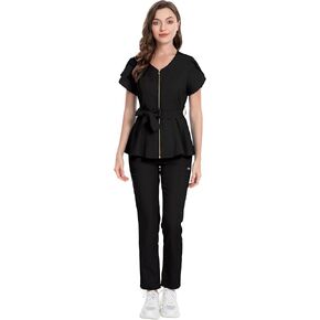 Scrub for Women Set - Cute Scrub Top & Pants with Zipper Multi Pocket, Anti Wrinkle, Slim Fit in Saudi Arabia