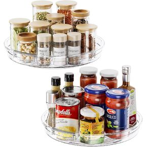 LAMU 2 Pack Lazy Susan Organizer 9.25 inch Turntable for Cabinet, Small Spice Organization for Cabinet, Kitchen, Pantry, Table Top, Fridge, Countertop, Medicine Cabinet Organizer, Clear