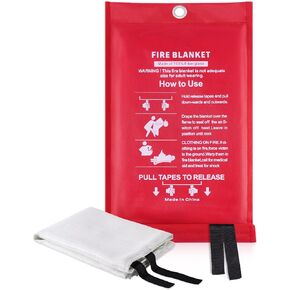 Fire Blanket for Home Emergency Survival – Fiberglass Suspend Fire Flames Suspension Blankets for Home and Kitchen School Grill Garage House Warehouse Safety (1 White Fire Blanket)