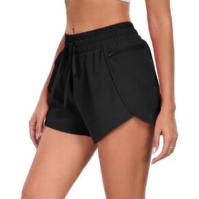 PrinStory Womens Athletic Shorts High Waisted Running Quick Dry Gym Workout Shorts with Zipper Pockets