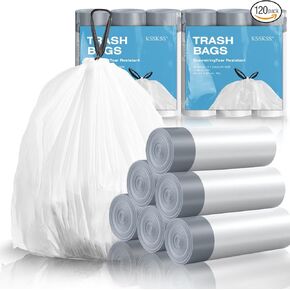 120 Counts 1.6 Gallon Mini Drawstring Trash Bags, Small Garbage Bags by KSSKSS, Code a fit 4.5-8 Liter, 1.2-2 Gal, White Trash Bin Liners for Home Office Kitchen Bathroom Bedroom