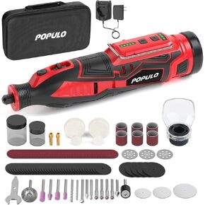 POPULO 12V Cordless Rotary Tool Kit, 5 Variable Speeds, Max Load Speed up to 32000RPM, Powerful Engraver, Sander, Polisher, 114 Easy Change Accessories and Shield,Craft Tool for Handmade and DIY