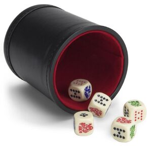 Set of 5 Poker Dice with Professional Bicast Leather Dice Cup, Great for Travel by Brybelly