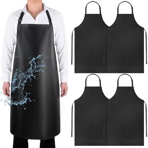 Gotega 4 Pack Waterproof Rubber Vinyl Apron Adjustable Dishwasher Apron - Apron for Women Men Heavy Duty Work Apron for Dishwashing Chemical Lab Butcher Grooming Black