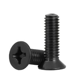 #10-24 x 3/8'' (100Pack) Flat Head Machine Screw, Phillips Drive, Black Oxide 304 Stainless Steel 18-8, Bright Finish, Fully Machine Thread