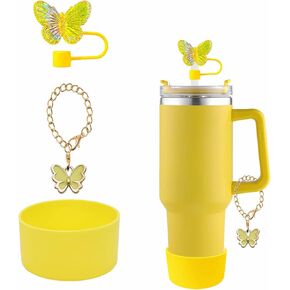 Stanley Cup Accessories Set - 8-Piece Set for 30 oz 40 oz Stanley Cup Glass Accessories, Silicone Stanley Cup Protective Cover, Water Bottle Handle Strap (Yellow)
