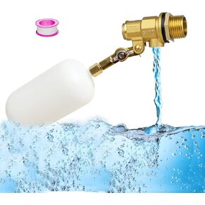Brass 1/2 inch Float Valve for Water Tank Self-Fill Float Ball Valve Water Level Control Auto Water Shut Off Valve with Adjustable Arm for Water Trough Pond Aquariums Aquaculture Hydroponics Reservoir