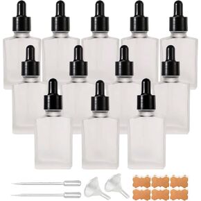 12 Pack 1oz Clear Frosted Square Glass Dropper Bottle with Eye Dropper, 1oz/30ml Square Essential Oils Dropper Bottle for Perfumes, Liquids, Hair and Body Oils Tincture Bottles (Clear frosted)