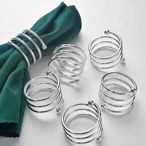 Napkin Rings Metal Napkin Ring Holders Modern Ring Holder Serviette Buckles Metallic Adornment for Table Decor, Family Dinner, Wedding, Party(Spring Silver)