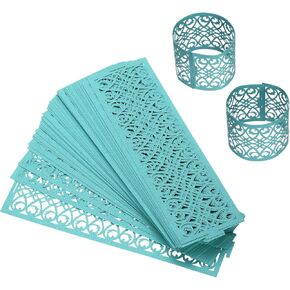 uxcell 200Pcs Napkin Rings Laser Cut Foil Paper, Napkin Holder Hollow Napkin Bands for Weddings Party Serviette Table Decoration Restaurant (Blue, 5.3 x 1.6)