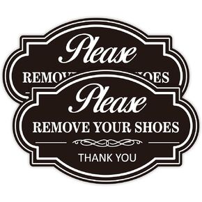 2PCS Remove Your Shoes Sign, Self-Adhesive Durable No Shoes Sticker Decals, Please Take Your Shoes Off Sign, Leave Shoes for Front Door, Home, Offices（5.5" x 3.4"）