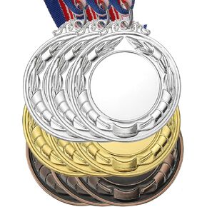 PATIKIL Blank Award Medals, 9 Pack Gold Silver Bronze Award Medals with Neck Ribbon, Make Your Medals Kit, Winner Medal for Sports, Competitions