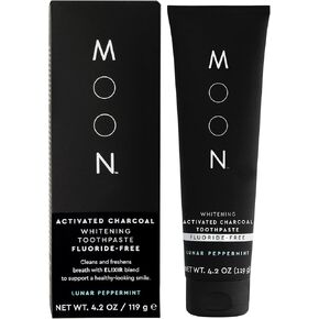 MOON Charcoal Toothpaste, Whitening Stain Removal for Everyday Brightening - SLS Free Teeth Whitening Toothpaste Without Fluoride - Vegan - Reduce Plaque & Support Gum Health - Peppermint (4.2 Oz)