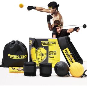 Boxing Reflex Ball Set - 2 Difficulty Levels with Adjustable Headband, Includes Carry Bag and Cotton Boxing Wraps, Perfect for Hand-Eye Coordination, Speed, and Reaction Training for Adults and Kids