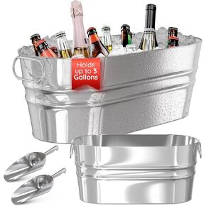 Pack of 2 Ice Buckets with Scoops, Galvanized Tub - Drink Buckets for Parties, Beverage Tub for Barbecue Enthusiasts, Solid Metal Bucket for Drinks, Large Ice Buckets for Outdoor Camping