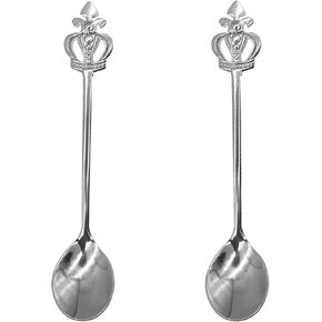 2Pcs Mini Crown Spoon 18/10(304) Stainless Steel Teaspoon 4.92inch Sugar Stirring Spoon for Coffee Dessert Ice Cream Appetizers