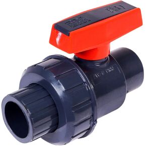 Midline Valve Heavy Duty PVC Single Union Ball Valve Pink Handle 1'' Solven Connectionst Grey Plastic (497T100)