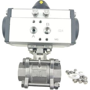 JOWIN Stainless Steel Double Acting Pneumatic Actuated 1" FNPT Threaded Ball Valve 3-pc Bolted Type SS304 (1")