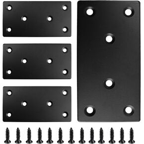 4PCS Black Stainless Steel Flat Mending Plates, 4" x 2" Straight Bracket Brace, Heavy Duty Metal Fixing Joining Plate for Furniture, Wood, Shelves, Fence