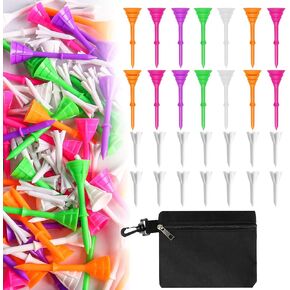 FINGER TEN Golf Tees Plastic Unbreakable 30 Tees 3 1/4 Inch and 20 More Short Tees 1 1/2 Inch with Black Golf Tee Bag, Easy to Find Value Gift Set