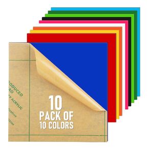 QTLCOHD 10 Pcs Acrylic Sheets 1/8 Thick 8 x 8 Inch Opaque Colored Cast Acrylic Sheet for Laser Cutting and Engraving, Plastic Sheets for Crafts and DIY Projects (10 Colors)