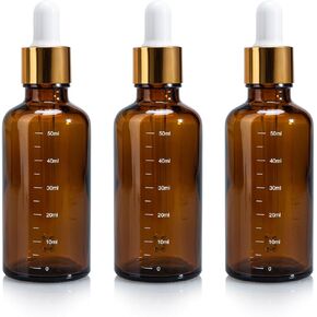 KoMe 3Pcs Eye Dropper Bottles, 50ml Graduated Glass Dropper Bottles, Lab Dropping Bottles, Travel Size, Dropper for Medicine,