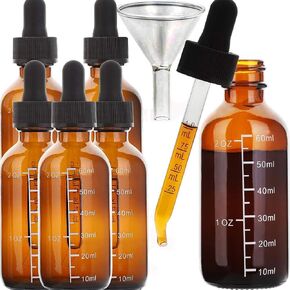 6PCS 60ml Amber Glass Dropper Bottles Liquid bottling Refillable Bottles Dispensing bottle with Eye Dropper Pipettes for Essential Oils/Beauty Oil Mix, Aromatherapy Blends, (Brown Glass, 60ml x 6pcs)