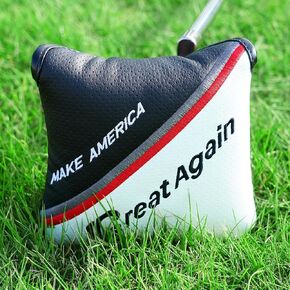 America Golf Putter Cover, Small Square Putter Cover Magnetic Mallet Golf Putter Headcover Perforated PU Leather for Heel Shaft, Black/White