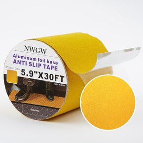 Anti Slip Tape 6 Inch x 30 Feet, Aluminum Foil Base Non Skid Tape, Yellow Anti Slip Tape Excellent for Sidewalks, Steps, Work Station Trailers, Work Vehicles
