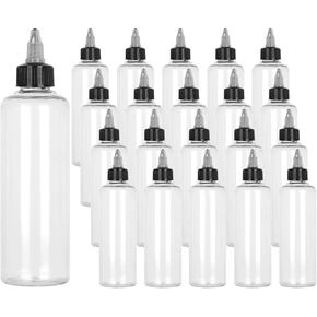 SENENQU 32PCS Round LDPE Plastic Squeeze Bottles Natural Boston Round Bottles Dispensing Bottles with Twist Top Cap for Crafts, Art, Glue and More(4oz, Clear)