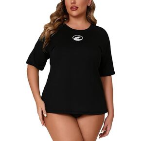 Halcurt Women's Plus Size Short Sleeve Rash Guard with Built in Bra Swim Shirt UPF50+ Quick Dry Swimsuit Top