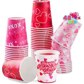 JOYIN 48 PCS Valentine's Day Disposable Cups Party Supplies 9 oz Paper Cocoa Cups，Valentine Party Drinkware Supplies for Coffee Tea Beverage with Pink Red Heart Love Design