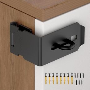 90 Degree Hasp Latch, Heavy Duty 304 Stainless Steel Padlock Hasp Lock for Padlock with Screws, Right Angle File Cabinet Latch Lock for Desk Drawer, Tool Box, Mailbox, Bookcase (Black-1pc)