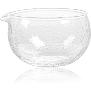 Textured Glass Matcha Bowl With Pouring Spout - Handmade Japanese Style Matcha Green Tea Ceremony Chawan 400ml 13.5 oz Big Glass Salad Porridge Juice Bowl Cup