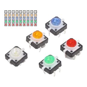 50Pcs Mini Momentary Push Button Resettable Switch DC 12V Tactile Switch with LED Lamp 5 Colors Red Yellow Blue Green White