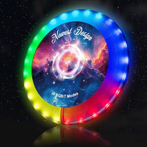 قرص طائر LED 39 RGB مع ملايين الألوان، قرص طائر مضيء 7 أوضاع ديناميكية، 7 ألوان، مقاوم للماء، قابل لإعادة الشحن، هدية مثالية للتخييم في الهواء الطلق لعيد الميلاد للرجال والأولاد والمراهقين والأطفال