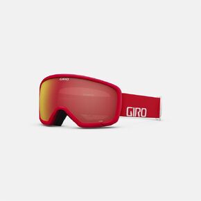Giro Stomp Kids Ski Goggles - Snowboard Goggles for Youth, Boys & Girls - Red & White Wordmark Strap with Amber Scarlet Lens