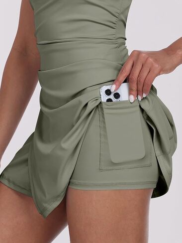 Caracilia Womens Tennis Dresses Built in Shorts Square Neck Sleeveless Workout Athletic Mini Skort Dress Golf Summer Outfits in Kuwait