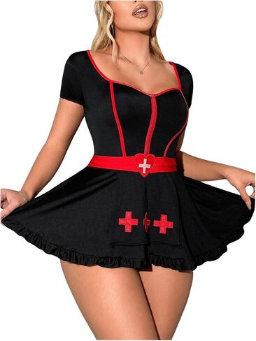 Milumia Women 3 Pack Nurse Costume Set Ruffle Hem Lingerie with Headband in Saudi Arabia