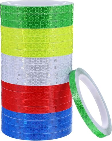 شريط عاكس من Prasacco 20 لفة، 0.4 بوصة × 8.7 ياردة/10 مم × 8 متر، شريط عاكس عالي الوضوح للتحذير، شريط عاكس مقاوم للماء، شريط تحديد أمان عاكس للدراجات والدراجات النارية (5 ألوان) in Kuwait