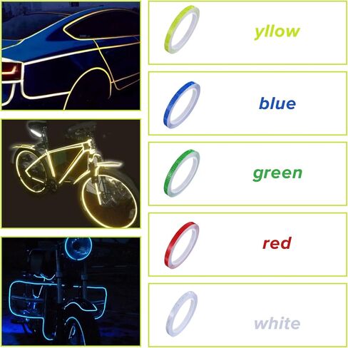 شريط عاكس من Prasacco 20 لفة، 0.4 بوصة × 8.7 ياردة/10 مم × 8 متر، شريط عاكس عالي الوضوح للتحذير، شريط عاكس مقاوم للماء، شريط تحديد أمان عاكس للدراجات والدراجات النارية (5 ألوان) in Kuwait