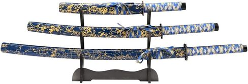 Golda 3 قطعة Samurai Katana مجموعة مع Sword Stand Free ， Katana Samurai Sword Set ， ، Blue in Kuwait