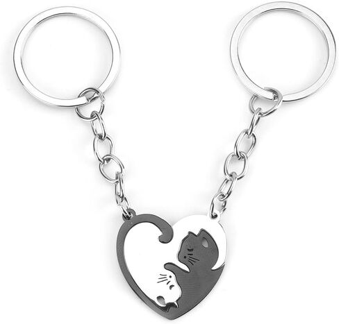 2 Pcs Golden and White Matching Puzzle Cat Couples Keychain,Cute Cat Couple Keychains,Matching Keychains for Couples to Express Love and Affection,Unique Keychains for Cat Lovers,Couple Gifts Keychain in Kuwait