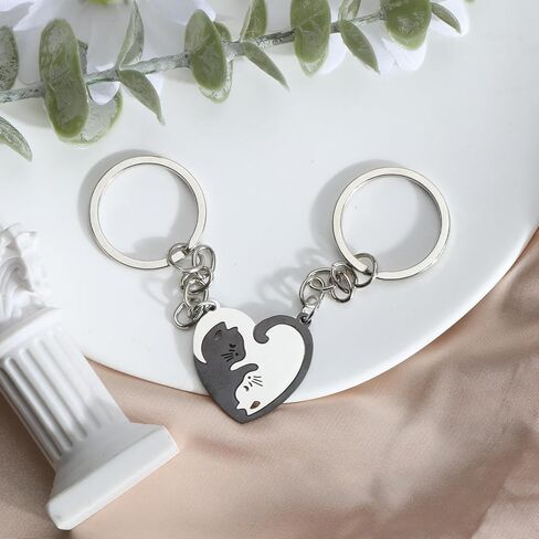 2 Pcs Golden and White Matching Puzzle Cat Couples Keychain,Cute Cat Couple Keychains,Matching Keychains for Couples to Express Love and Affection,Unique Keychains for Cat Lovers,Couple Gifts Keychain in Kuwait