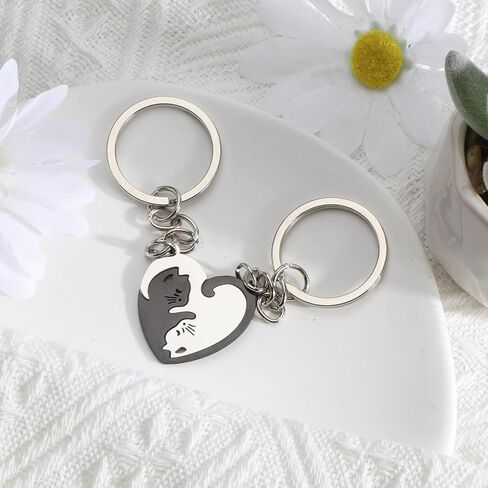 2 Pcs Golden and White Matching Puzzle Cat Couples Keychain,Cute Cat Couple Keychains,Matching Keychains for Couples to Express Love and Affection,Unique Keychains for Cat Lovers,Couple Gifts Keychain in Kuwait